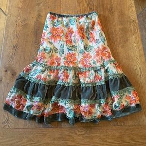 Anthro Odille Knee Length Floral Velvet Skirt